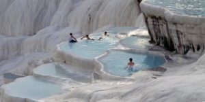 Calcite hot springs called the "Cotton Palace" in Turkey.