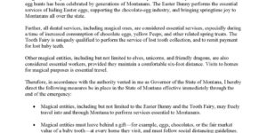 Montana Governor declares the Easter Bunny, Tooth Fairy, and Nargles as essential.